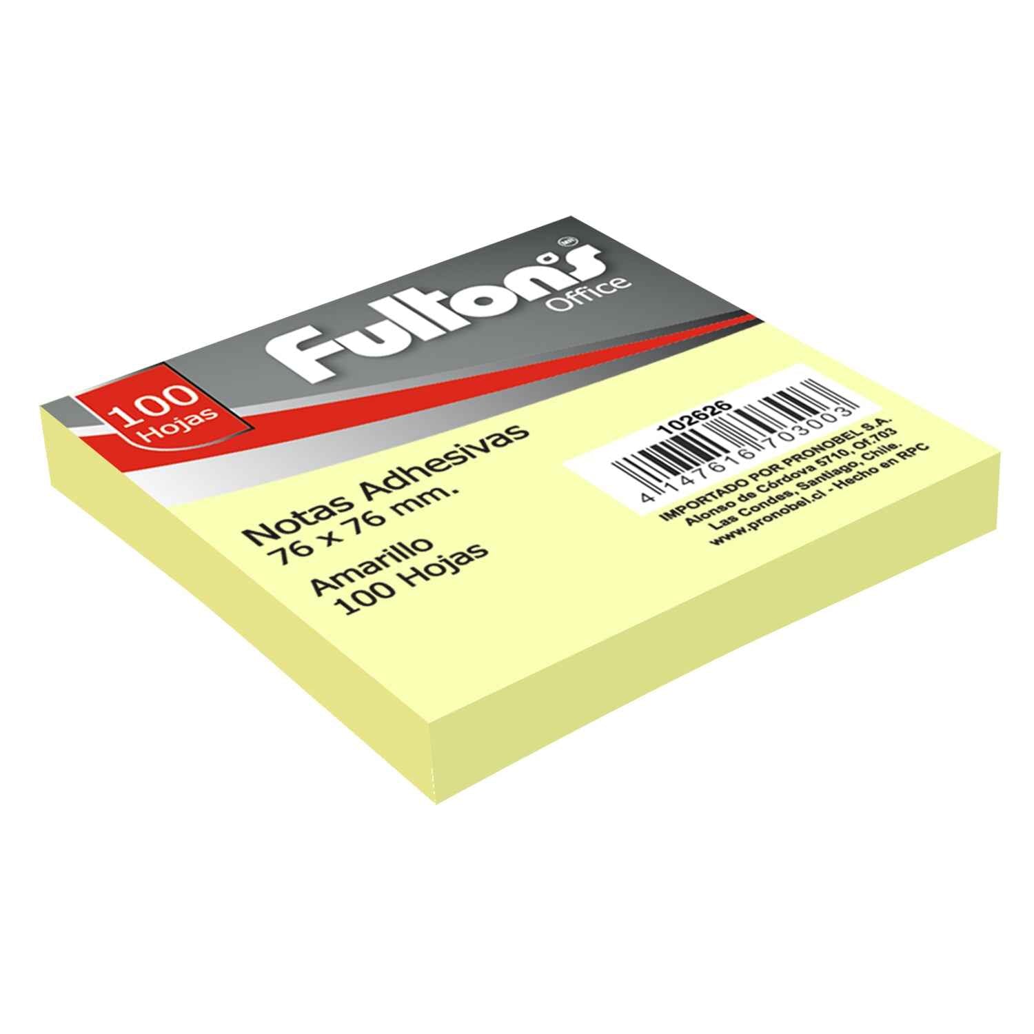 Nota Adhesiva 654 76x76 mm 100 Hojas 1 Un. Amarillo | Fultons